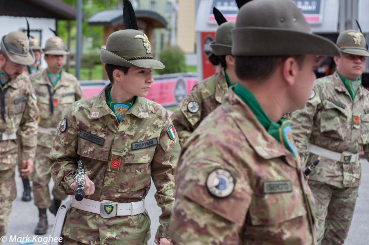 A military marching band in Cave de Predil.