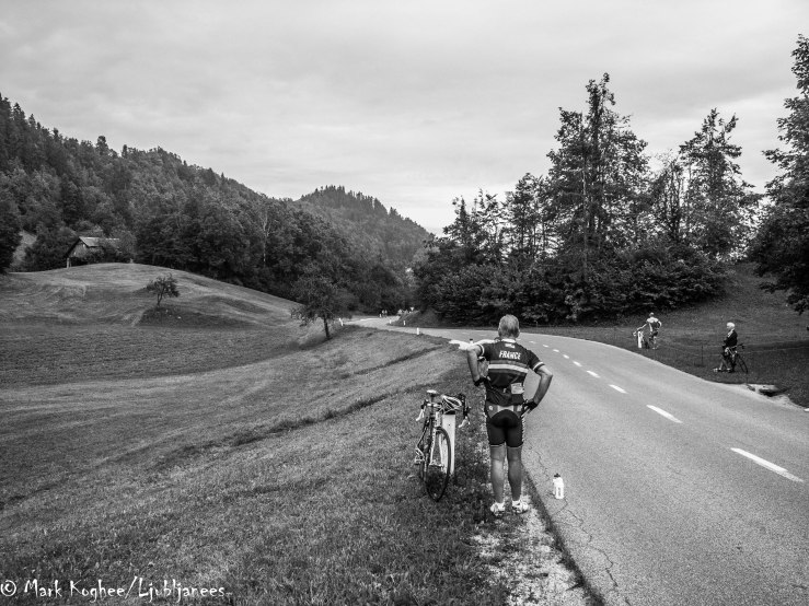 For many of the foreign competitors it was the first time they visited Slovenia. Most were impressed by the scenery of places like this; the top of the first climb less than 30 kilometres from Ljubljana.