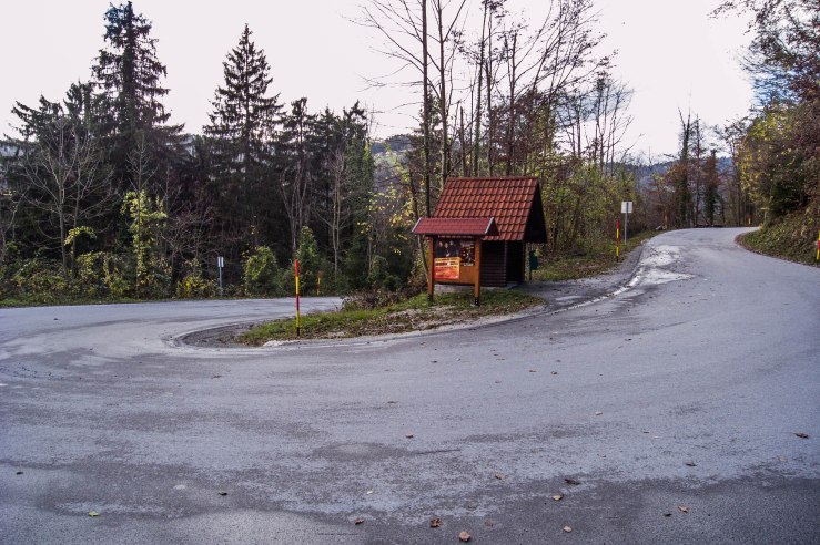 A hairpin is a long device used to hold a person's hair in place. It may be used simply to secure long hair out of the way for convenience or as part of an elaborate hairstyle or coiffure. The earliest evidence for dressing the hair may be seen in carved "venus figurines" such as the Venus of Brassempouy and the Venus of Willendorf. (Wikipedia). 180 degrees corners in roads are also called hairpins. This particular hairpin is also a crossing in the directions Podlipa, Žažar and Smrečje .
